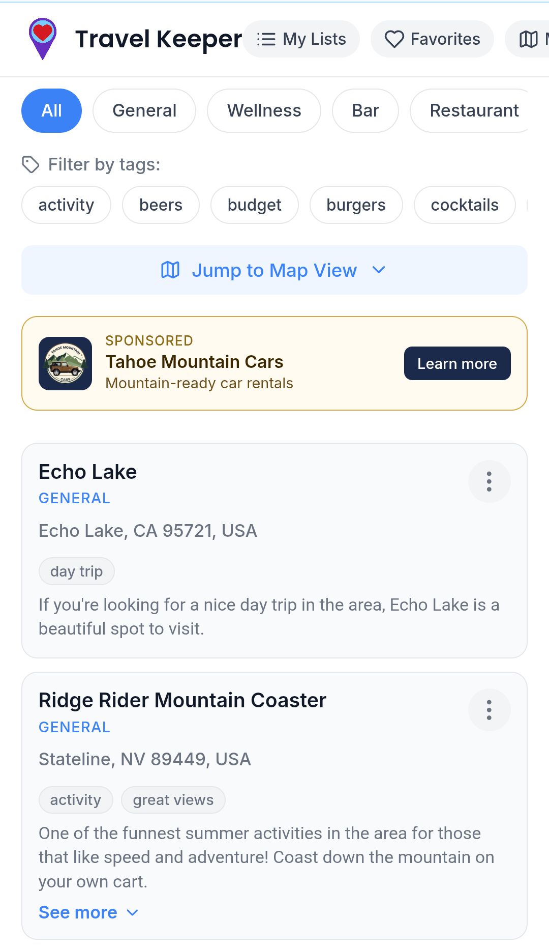 Sponsored ad on a Travel Keeper list
